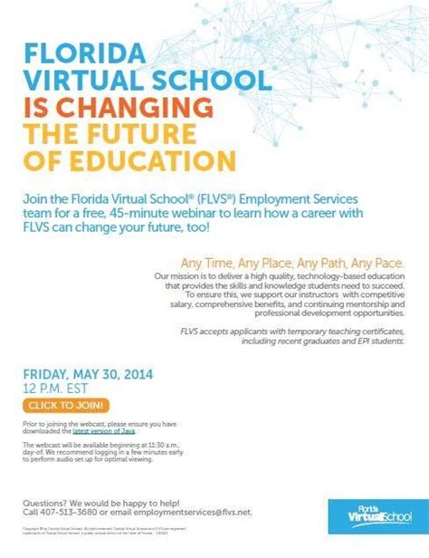 Florida virtual schools jobs - Located in Orlando, Florida, Florida Virtual School (FLVS) has been providing education solutions to K-12 students since 1997. Beginning as the country's first statewide, internet-based public high school, Florida Virtual School has grown into a full service K-12 online platform, as well as developer and provider of custom solutions for schools nationwide. 